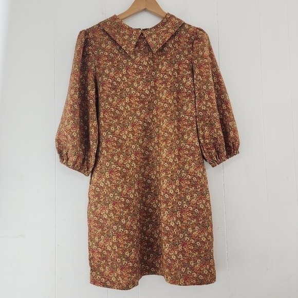 Code x Mode Collard Balloon Sleeve floral Printed Shift Dress L - Picture 1 of 12